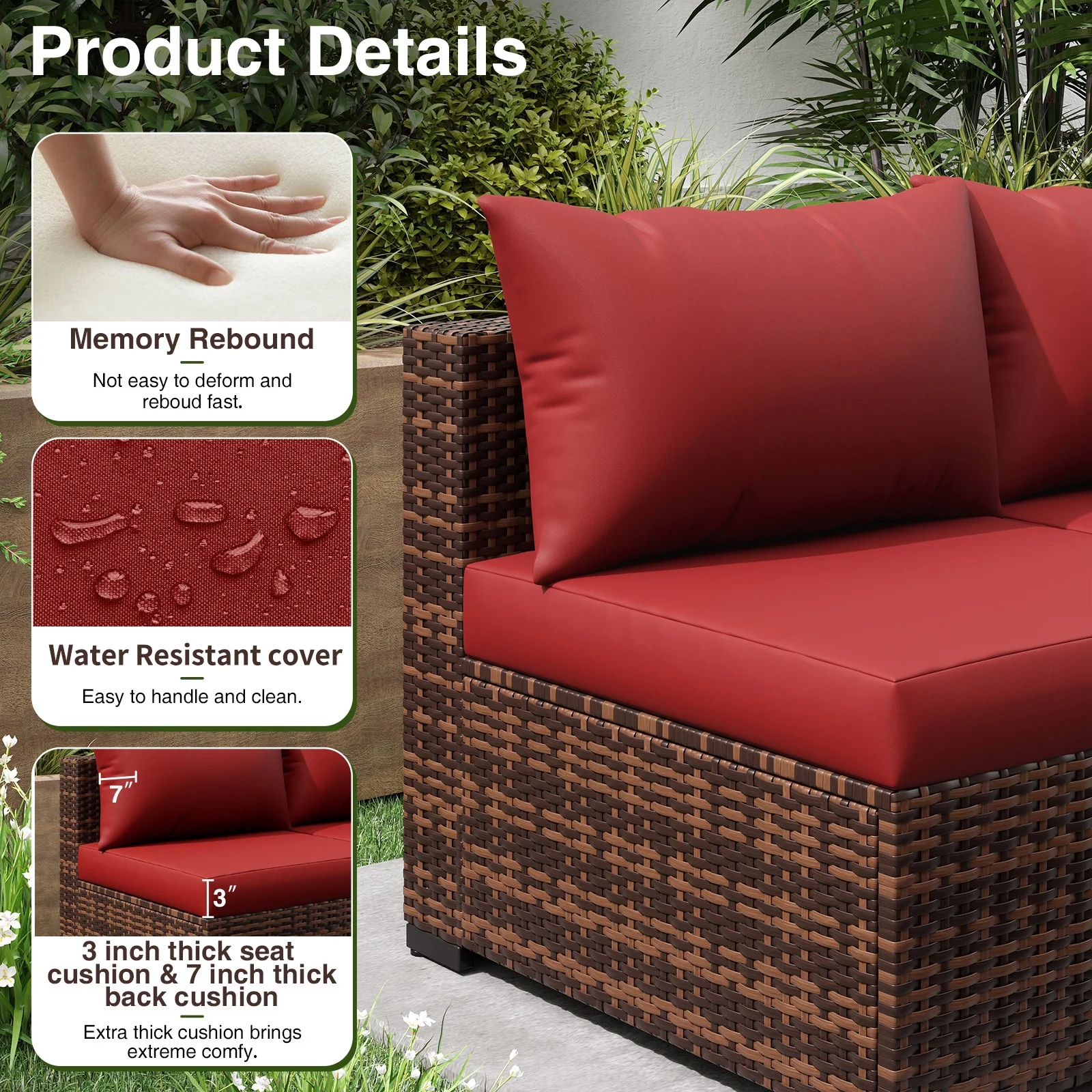 ELPOSUN Patio Furniture Set, Outdoor Patio Furniture Wicker Furniture Couch Set, 5 Pieces Outdoor Sectional Sofa, Patio Furniture Set, Outdoor Patio Set for Balcony Furniture (Grey) - Image 18