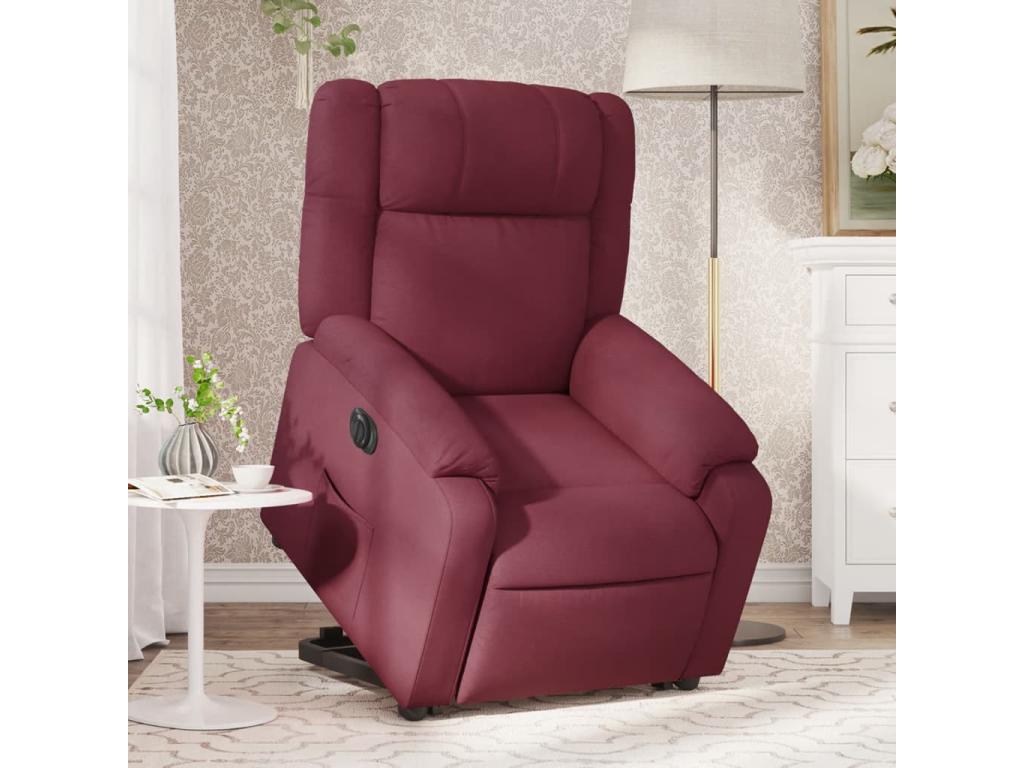 Sillón eléctrico reclinable elevable de tela rojo tinto