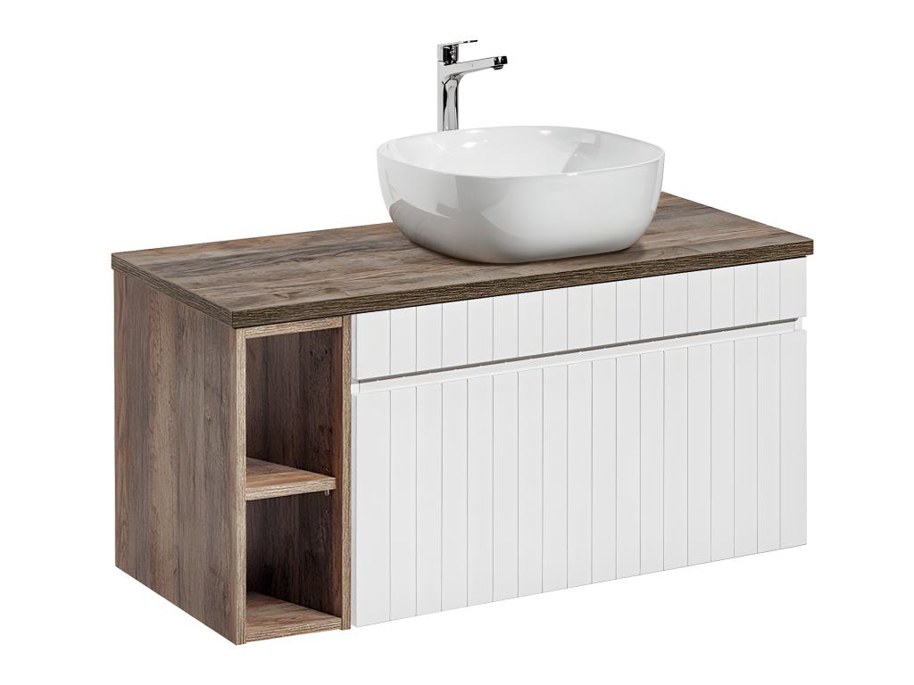 Conjunto mueble lavabo individual 100cm 2 nichos y columna Zelie Blanco y Madera