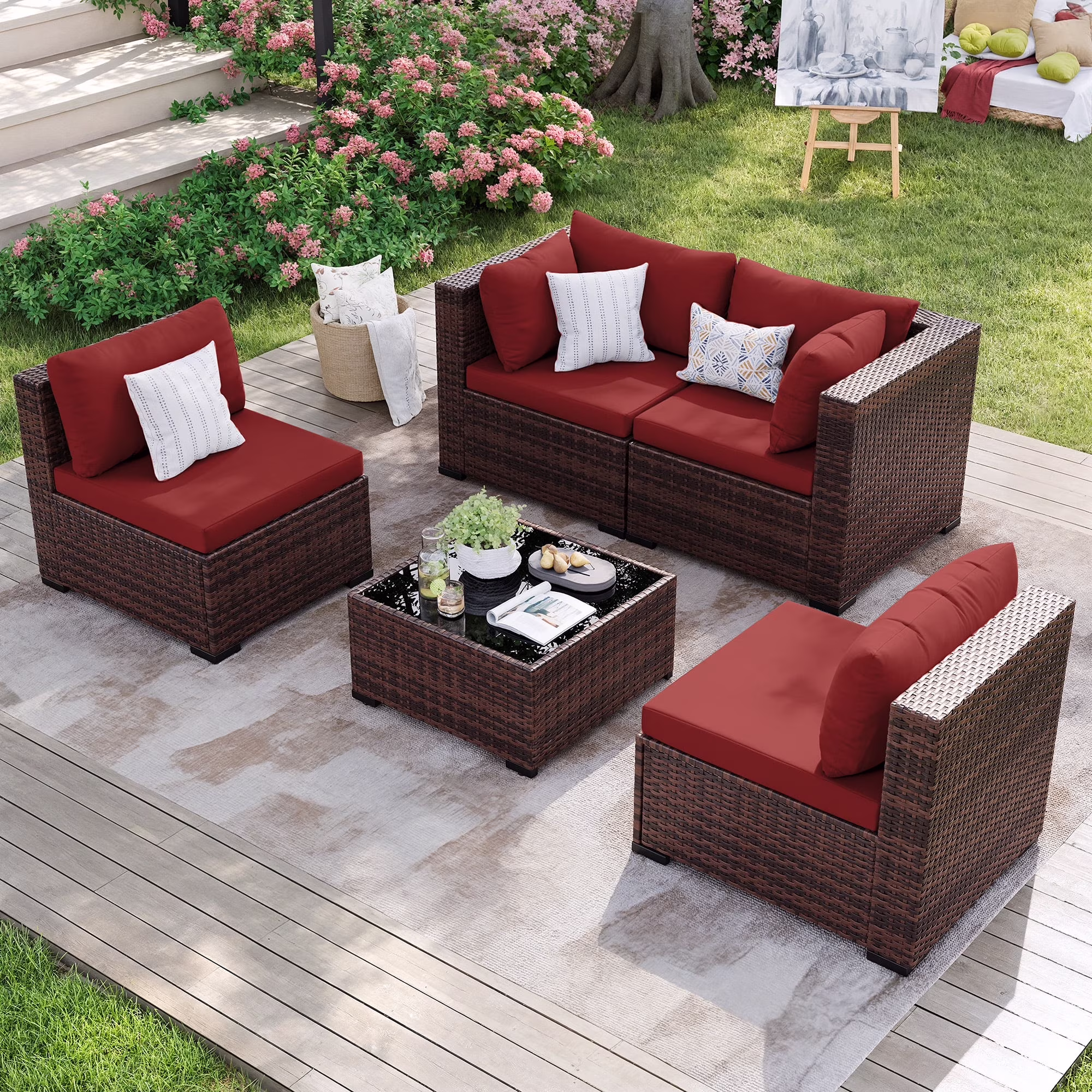 MRUAKA 8 Pieces Patio Furniture Set with Fire Pit Table, Outdoor Furniture Sectional Rattan Sofa with Slanted Back, Patio Couch with Glass Coffee Table for Backyard Garden (Dark Grey) - Image 13