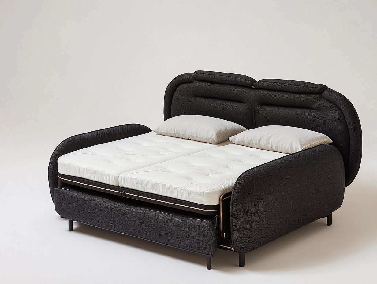 Sofá cama matrimonial moderno negro tapizado de tela para sala o habitación con estructura reforzada 190x150cm EZ3176976