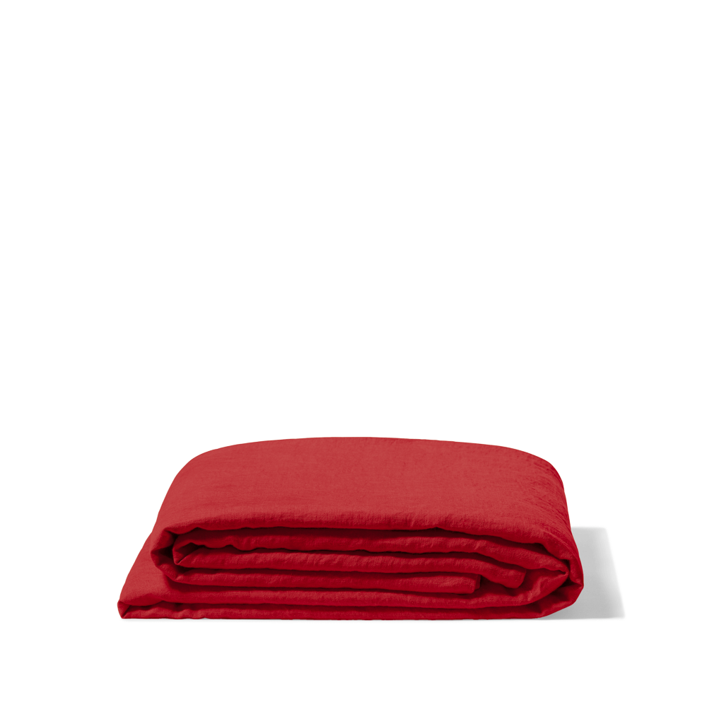 Drap plat en lin lavé - Rouge Vermillon