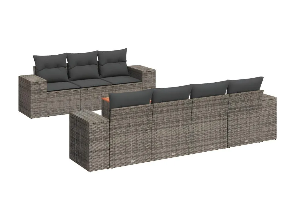 Set de sofás de jardín 8 pzas y cojines ratán sintético gris
