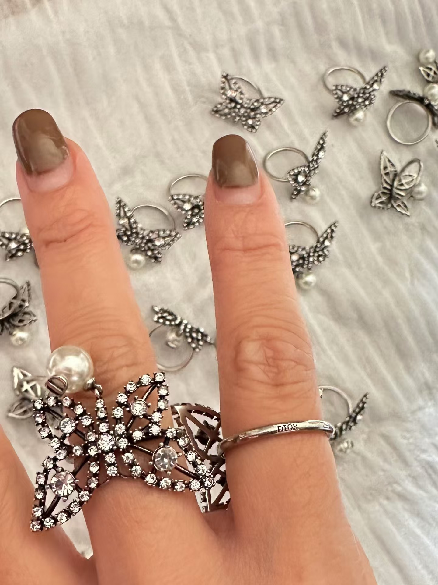 Dior Butterfly Pearl Dangle Ring - Original Replica Club