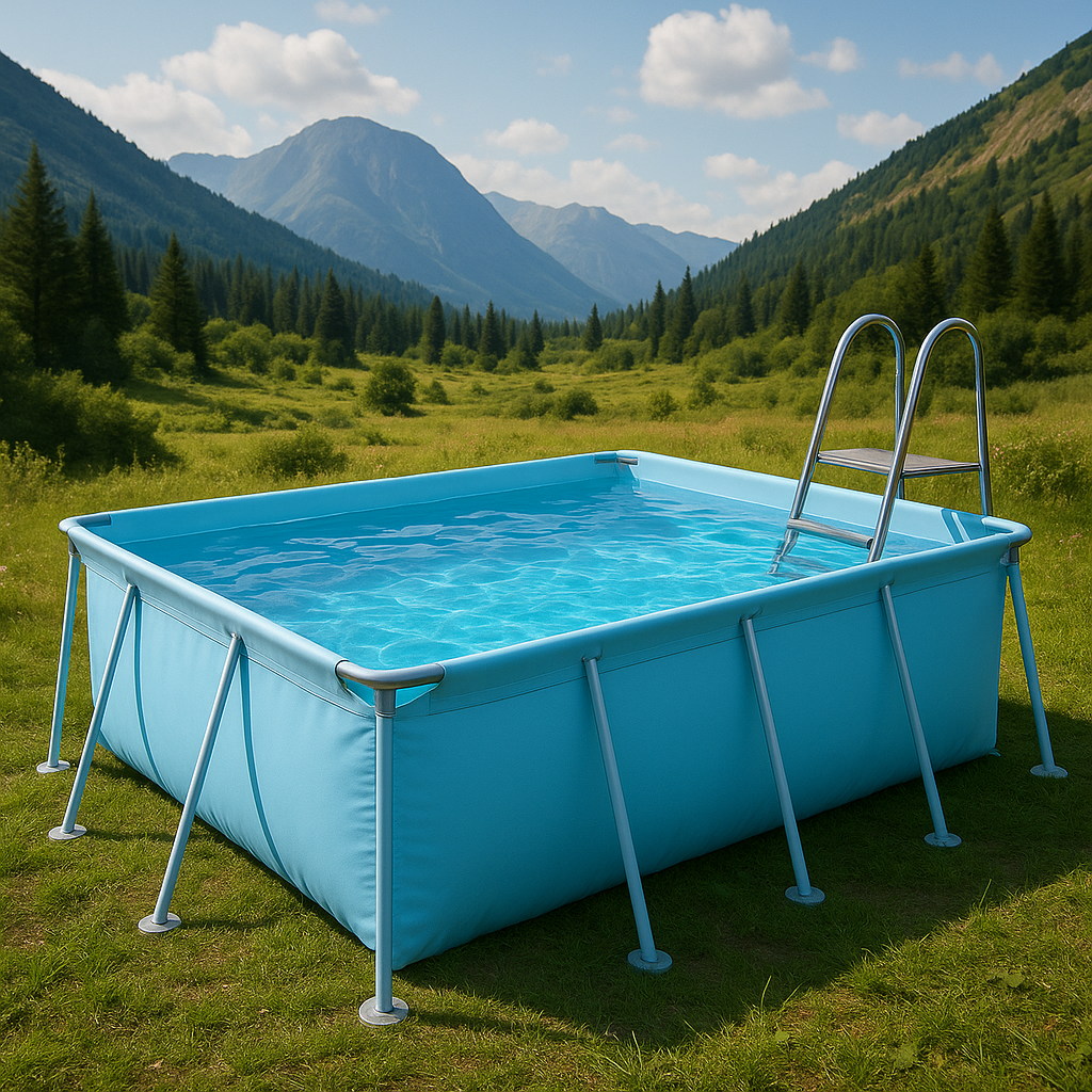 piscina tubular rectangular, piscina desmontable rectangular azul claro, azul claro, metal y PVC, jardín y exteriores, 732x366x132 cm