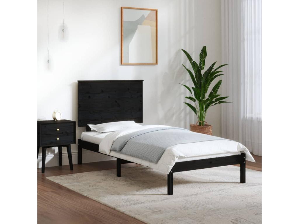 Mueblescolor de cama madera maciza individual negra 75x190 cm