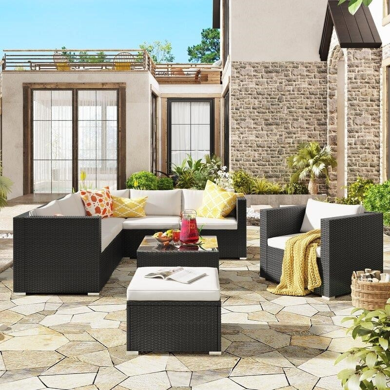 Lancaer Wicker/Rattan 6 - Person Seating Group with Cushions