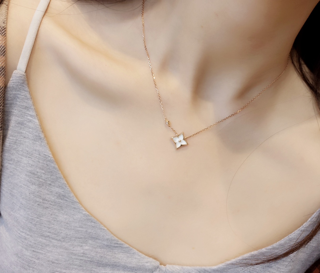 Louis Vuitton Rose Gold White Mother of Pearl Blossom Earrings Necklace - Original Replica Club