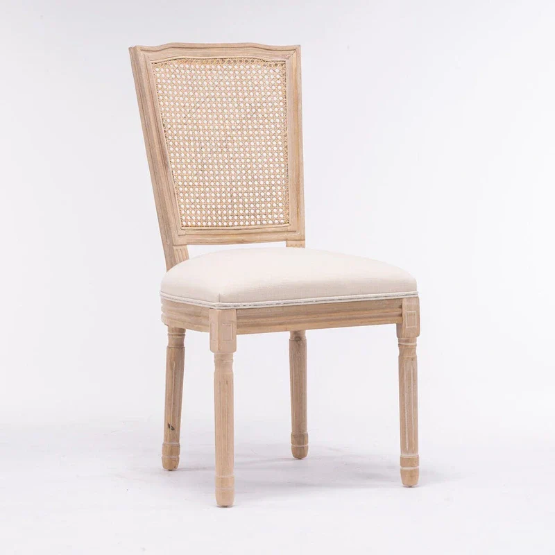 Set of 2 Antique Rattan-Back Dining Chairs with Solid Wood Frame