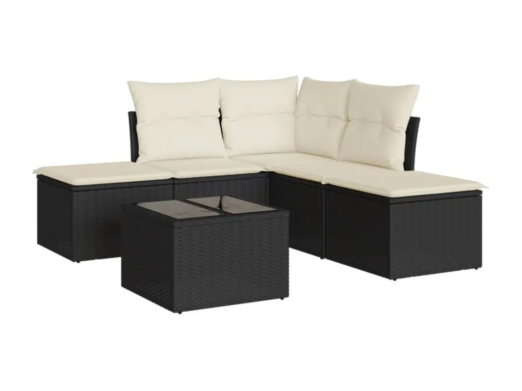 Set de sofás de jardín 6 piezas y cojines ratán sintético negro SGIB76289