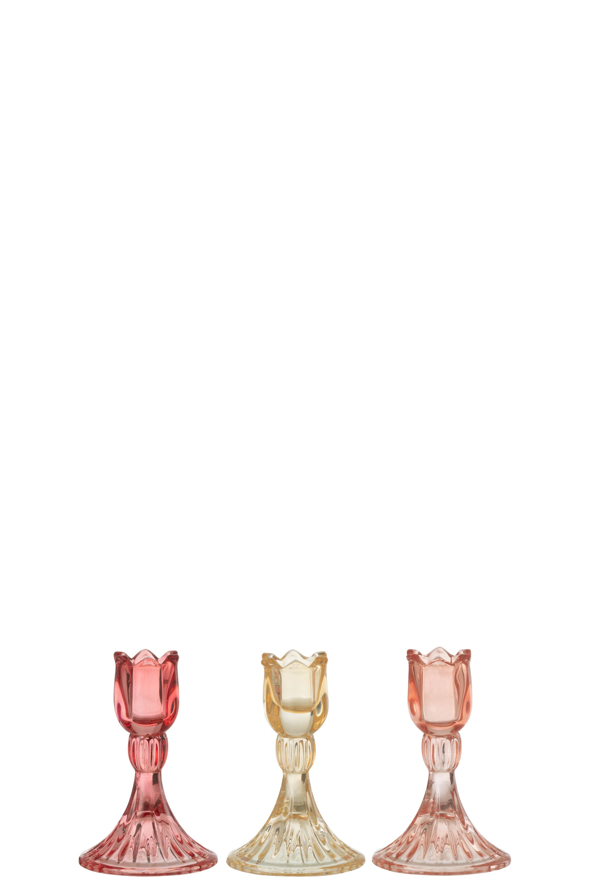 J-Line kandelaar Tulp Warm - glas - mix - 3 stuks