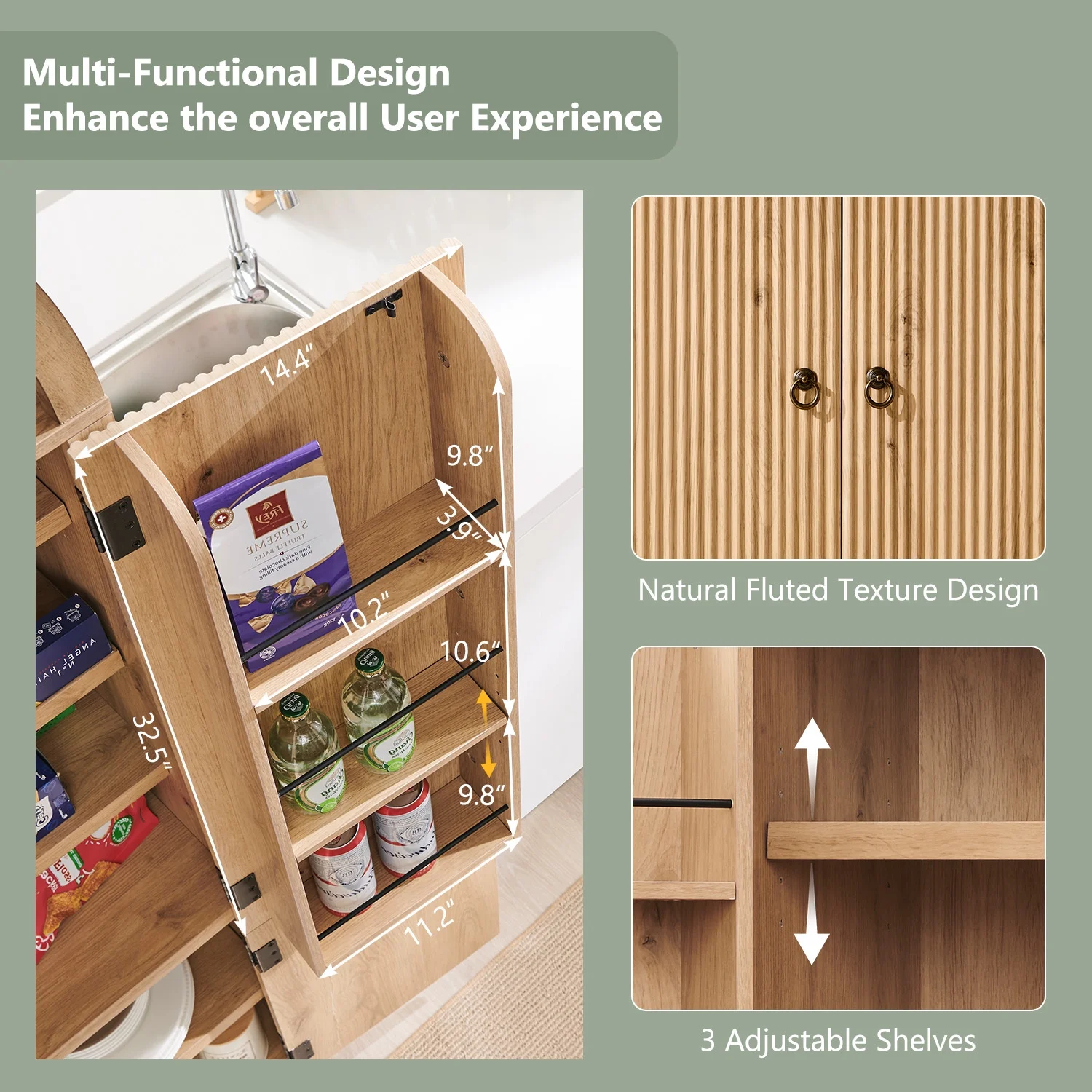 IFGET 71" Tall Arched Kitchen Pantry Storage Cabinet, Large Storage Cabinet with Adjustable Shelves, Pantry Cabinet for Kitchen, Dining Room - Image 8