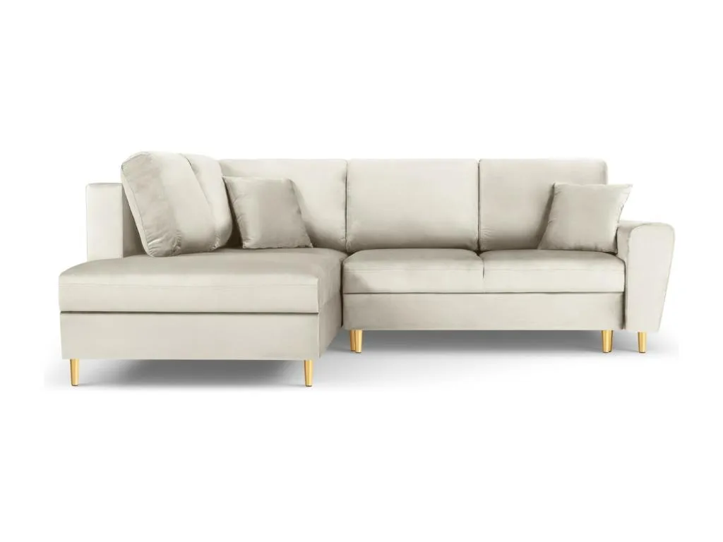 Casahandy Sofá cama esquinero izquierdo con baúl de almacenamiento 5 plazas de terciopelo beige claro Dimensiones - 243x194x88 cm