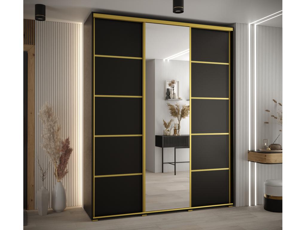 ARMARIO DAVOS 5 DE PUERTAS CORREDERAS 235,2/200/60 3 puertas (Negro/Negro/Oro)
