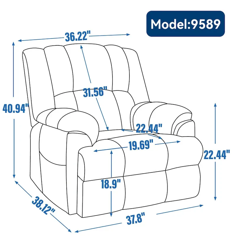 Grey Oversized Chenille Power Lift Recliner with Massage, Heating, and Flat Lay Feature
