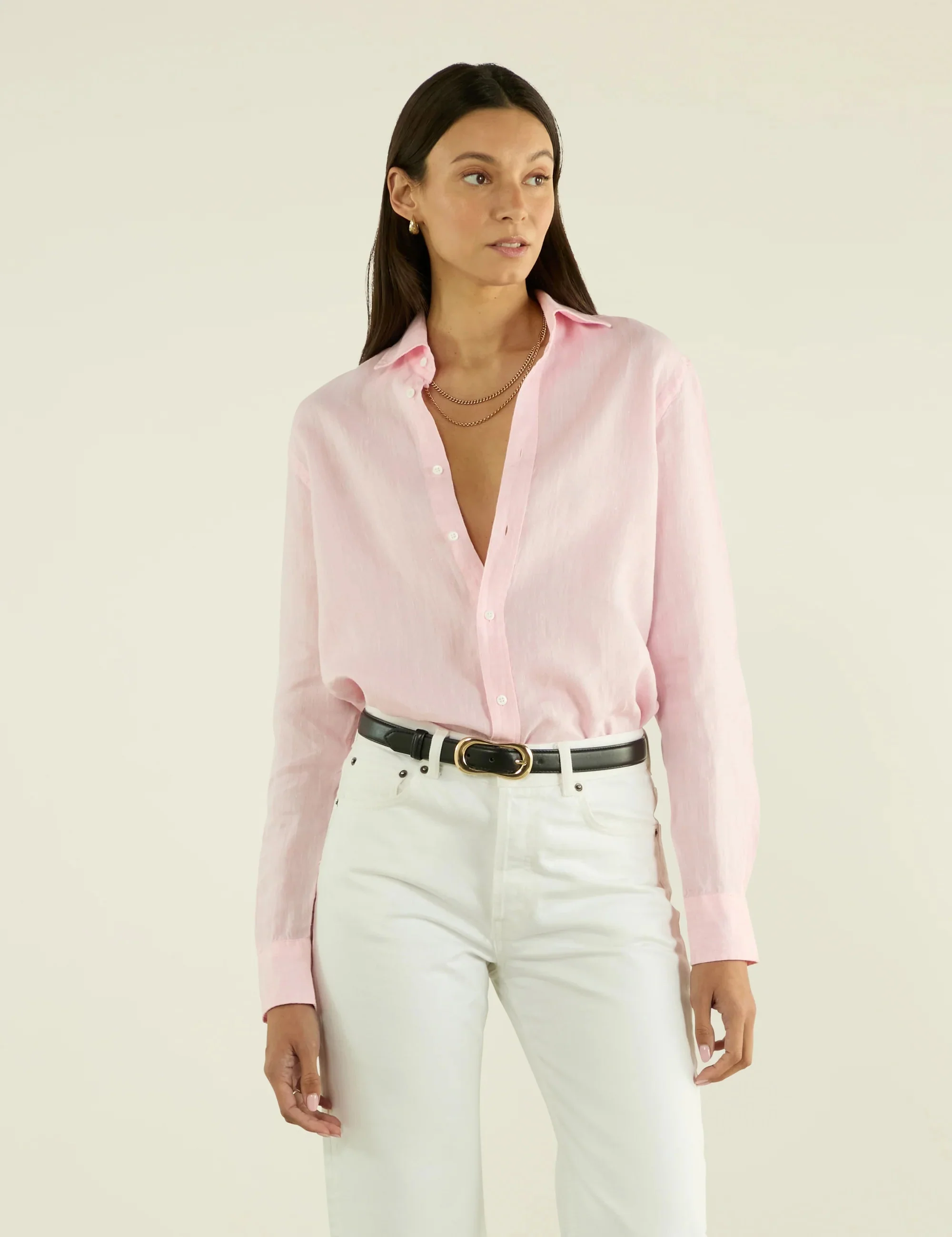 The Boyfriend: Linen, Grapefruit Pink