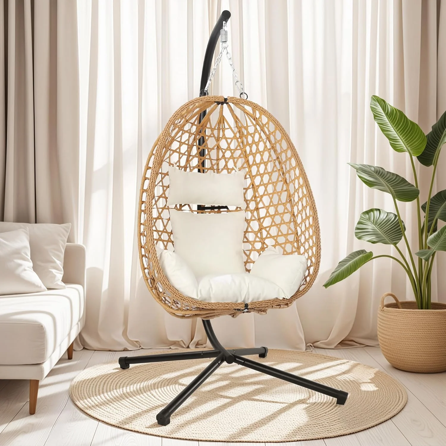 Egg Chair with Stand Patio Wicker Hanging Chair Hammock Swing Chair 350LBS Capacity