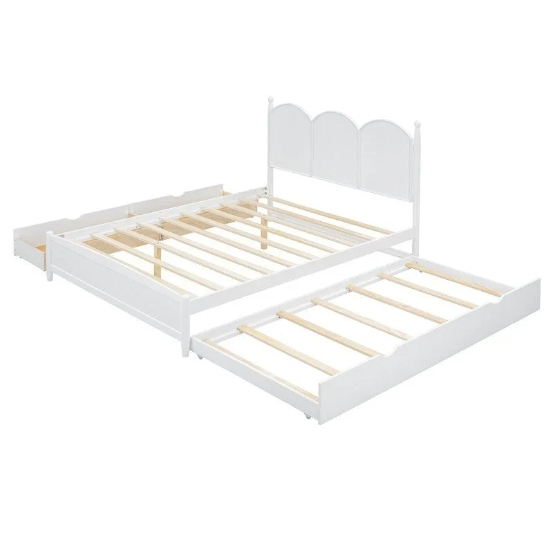 Queen Size Platform Bed with Vintage Headboard - Multifunctional Storage Frame Featuring Twin XL Trundle & 2 Drawers
