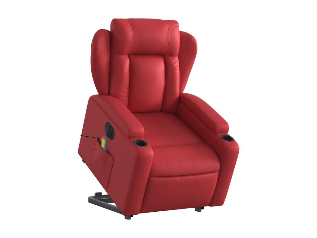 Sillón de majaje elevable eléctrico cuero artificial rojo