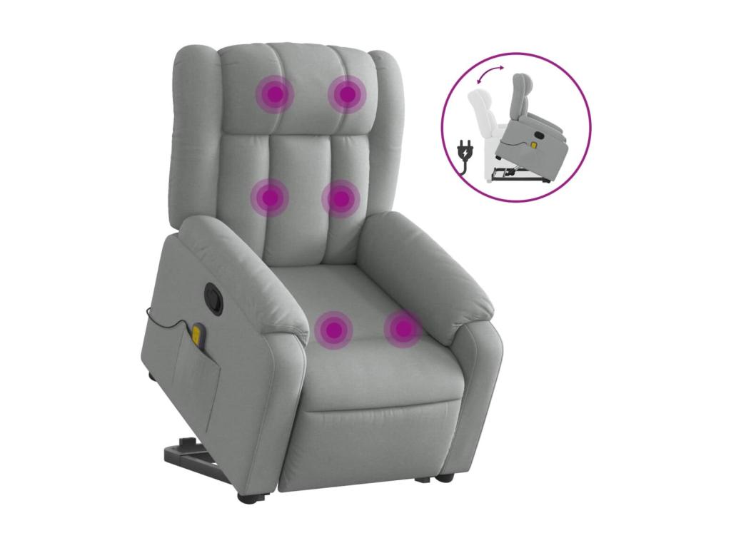 Sillón de masaje reclinable de pie de tela gris claro