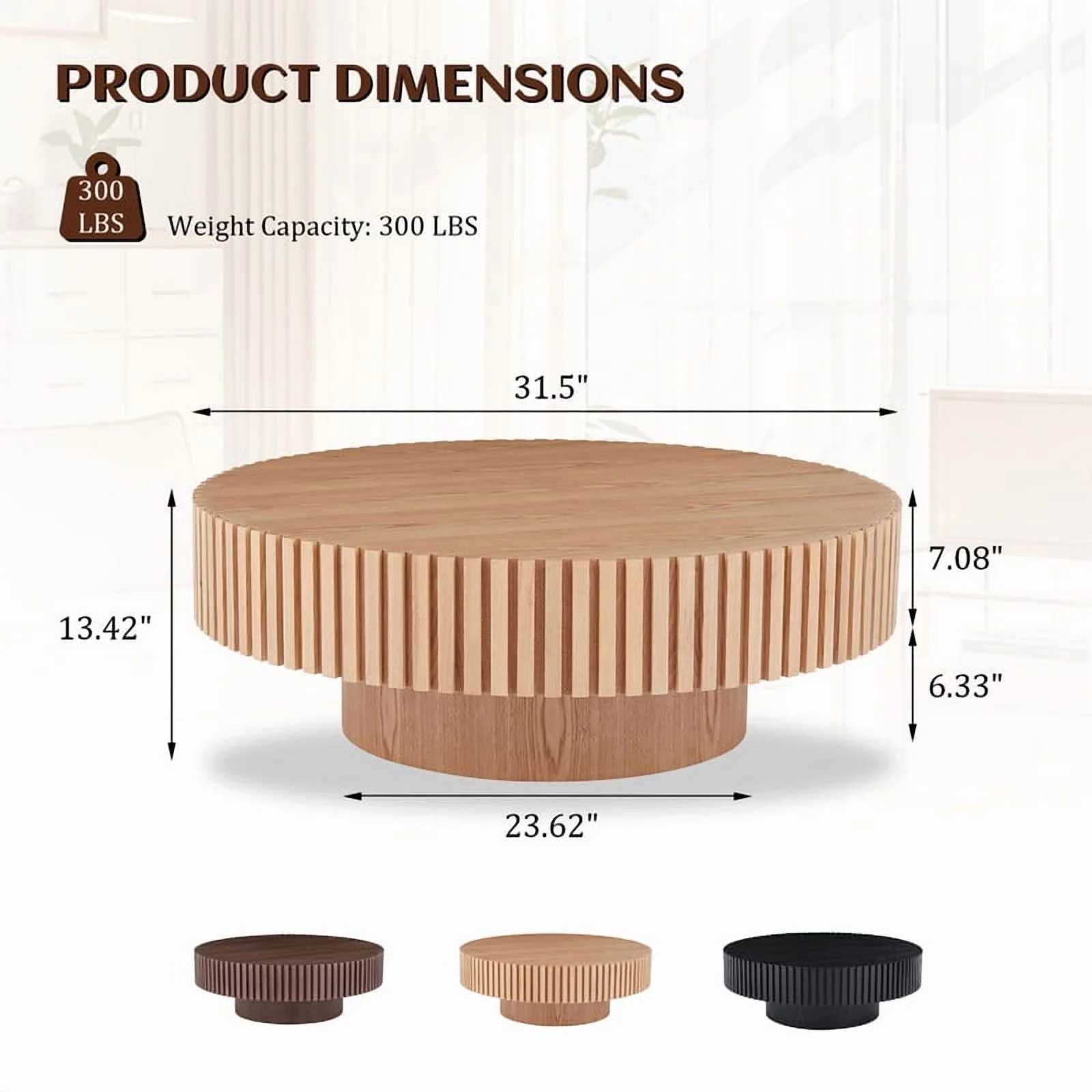 FFH 43.7 inch Oval Coffee Table for Living Room,Handcraft Rustic Corner Coffee Table Nature Wood Relief Sturdy Pedestal for Apartmen,Side Table Centre Table,Nature Wood - Image 66