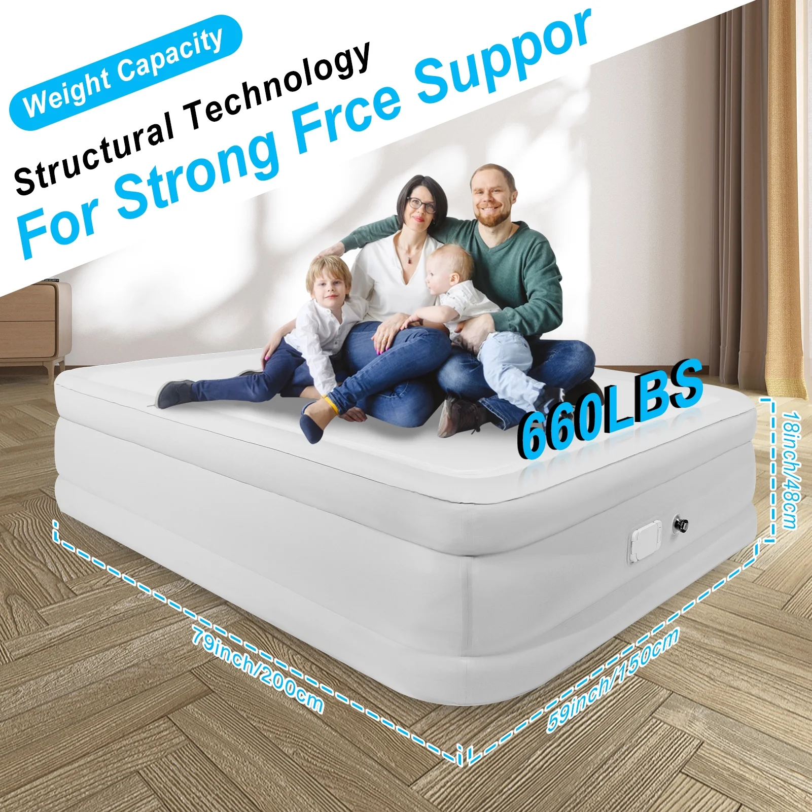 Air Mattress Queen with Built in Pump,Blow Up Mattress with Fiber-Tech, Inflatable Camping Bed, 3-Min Self Inflating with Carrying Bag (18-White Grey) - Image 4