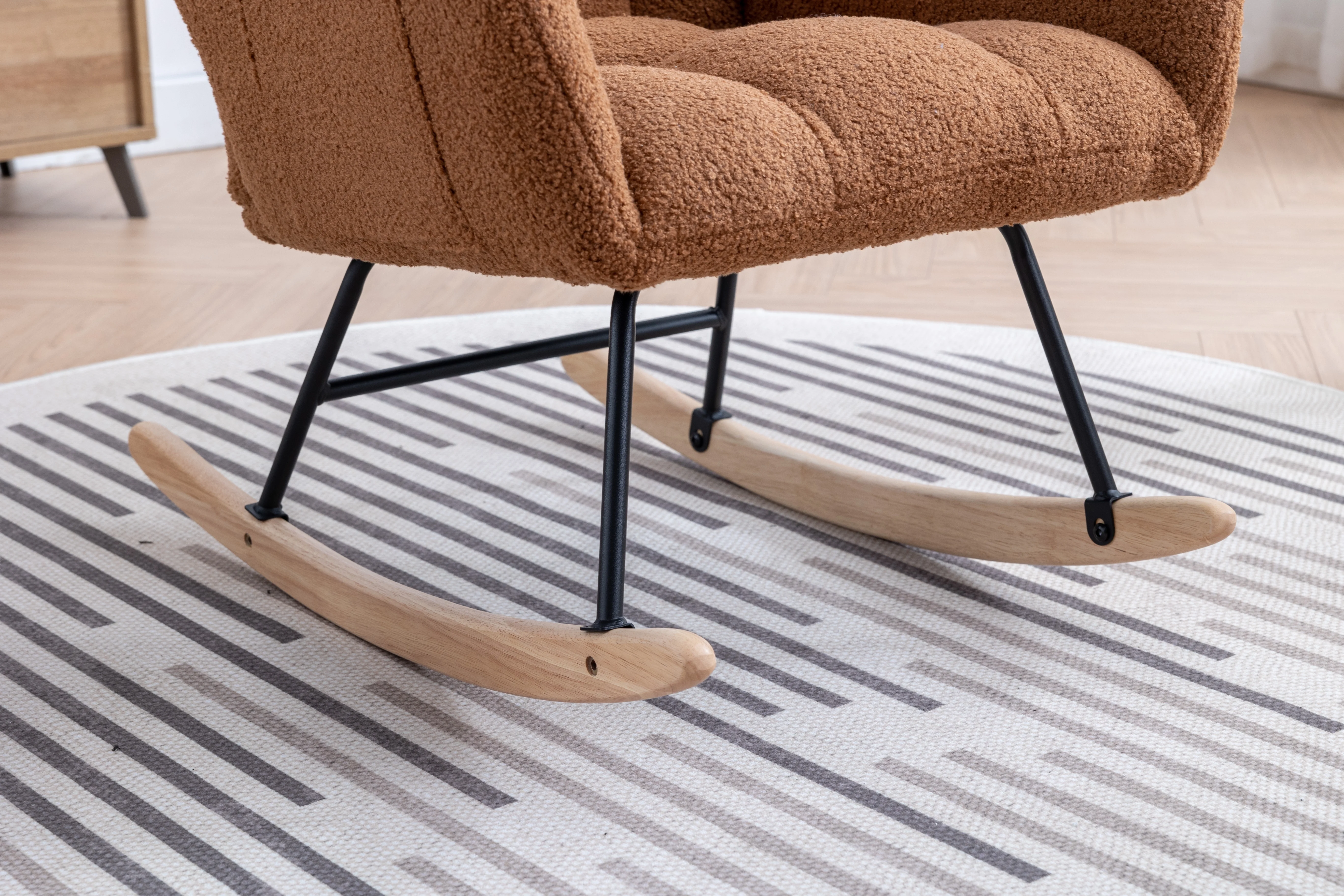 Rocking Chair Nursery,Teddy Upholstered Glider Rocker with High Backrest,Modern Rocking Accent Chairs Glider Recliner for Living Room, Nursery, Bedroom,White - Image 15