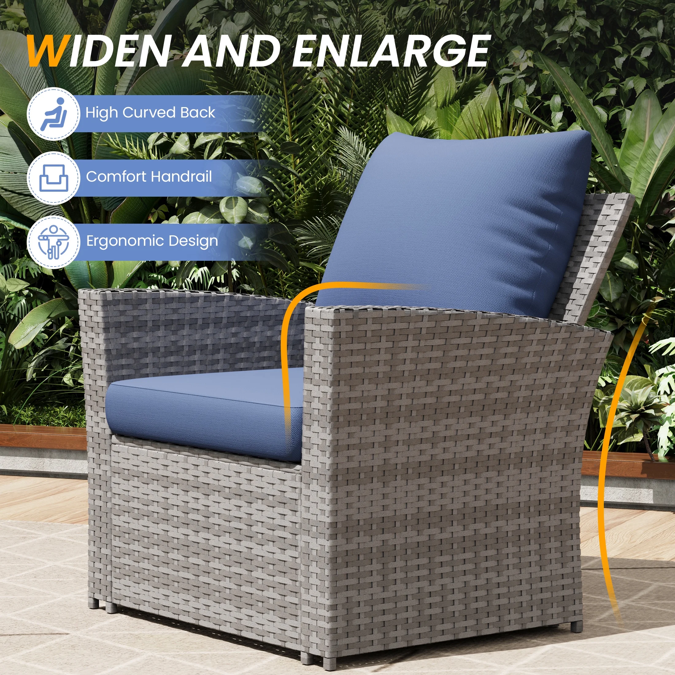 UDPATIO Wicker Patio Furniture Set, 4 Piece Outdoor Sectional Conversation Sets, Gray PE Rattan Patio Sofa Set for Balcony, Porch, Backyard, Grey - Image 13