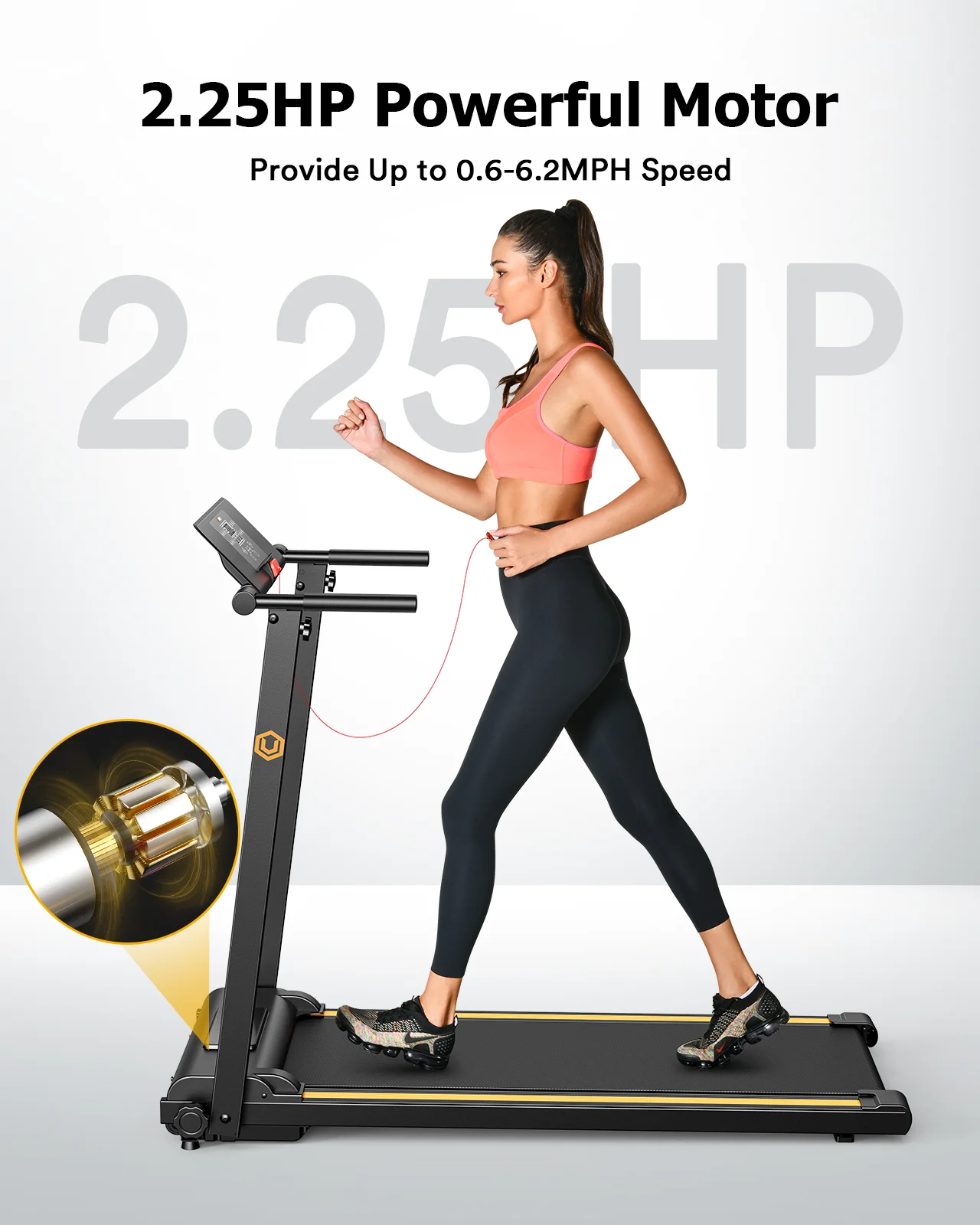 UREVO Folding Treadmill, 2.25HP Portable Mini Treadmills for Home Office, Compact Threadmill with 12 HIIT Modes, LCD Display, 265 lbs Capacity - Image 6