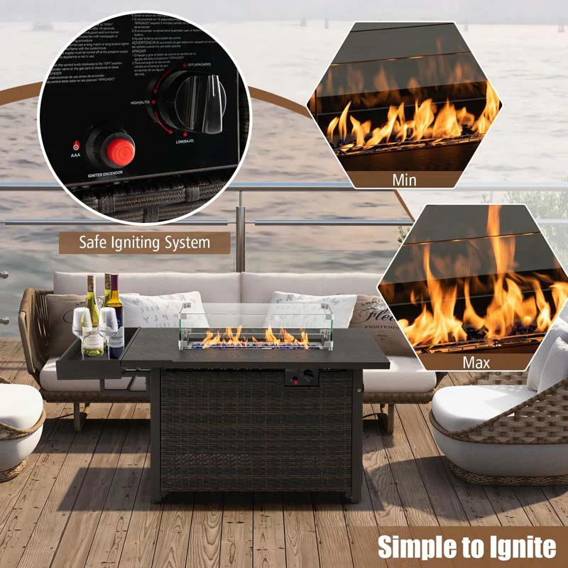 Eletriclife 52 Inches Outdoor Wicker Gas Fire Pit Propane Fire Table with Cover