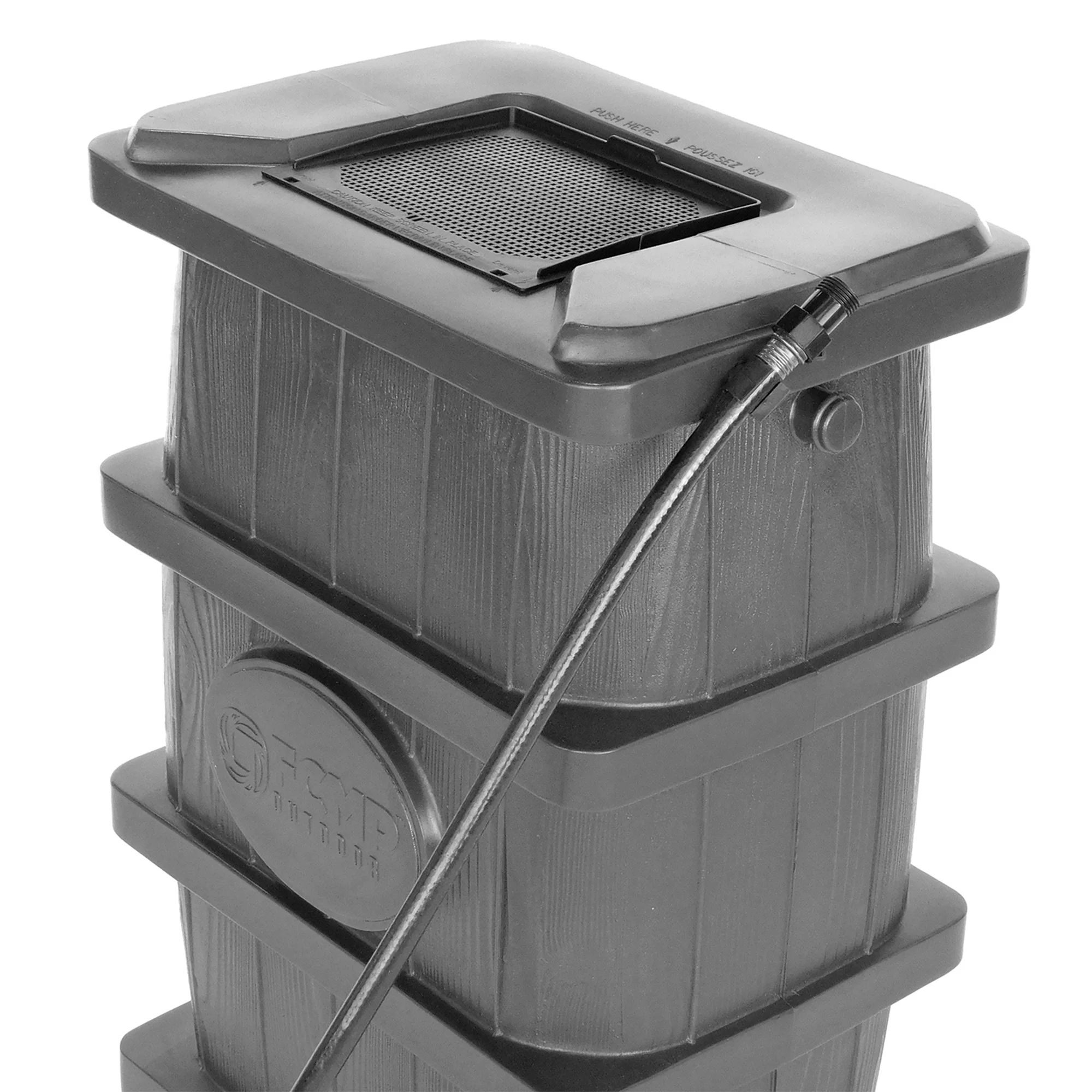 FCMP Outdoor WG4000-GRY Home Outdoor Wood Grain Rain Water Catcher Barrel - Image 9
