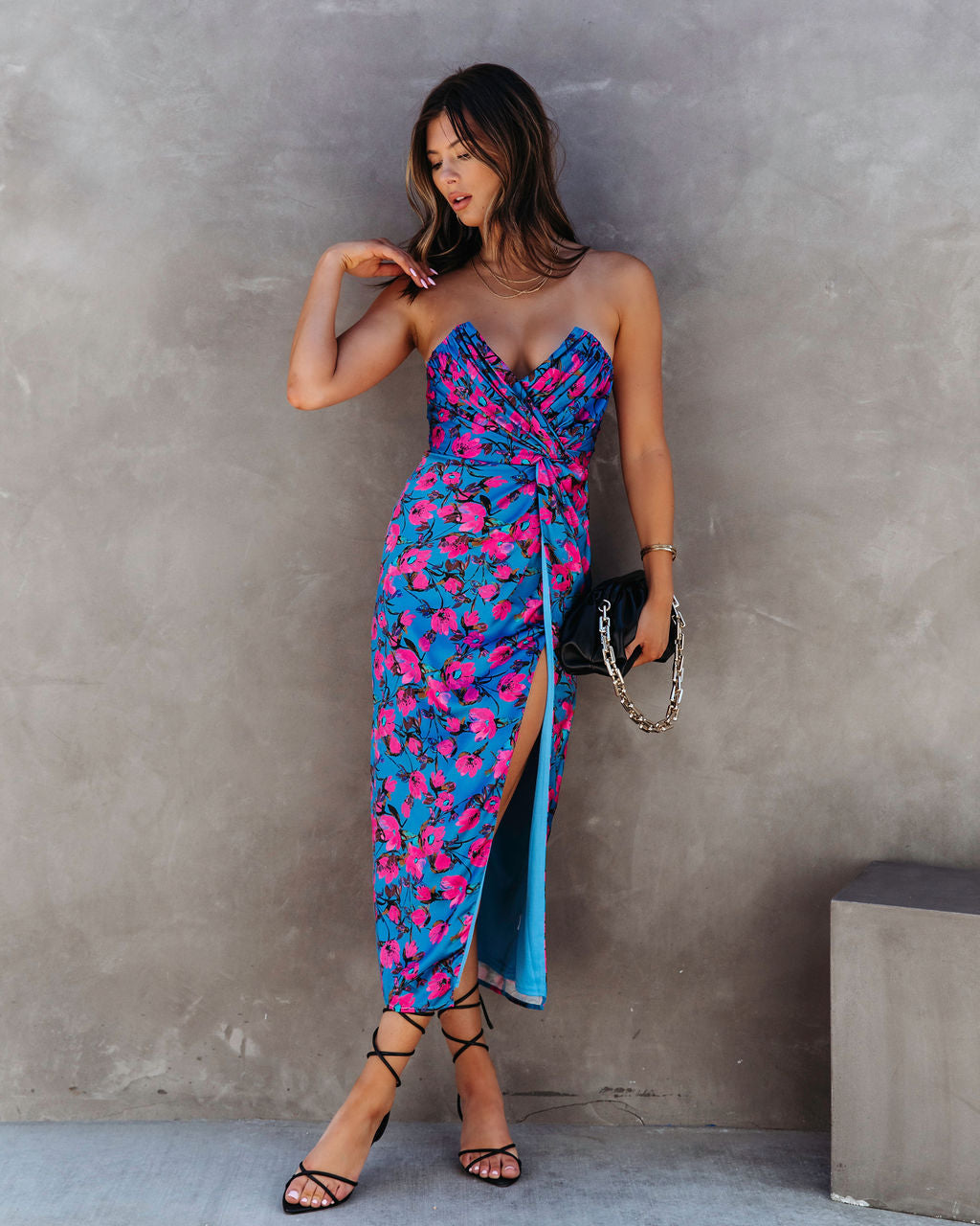 Talk About It Floral Satin Strapless Midi Dress - Se7enfashion