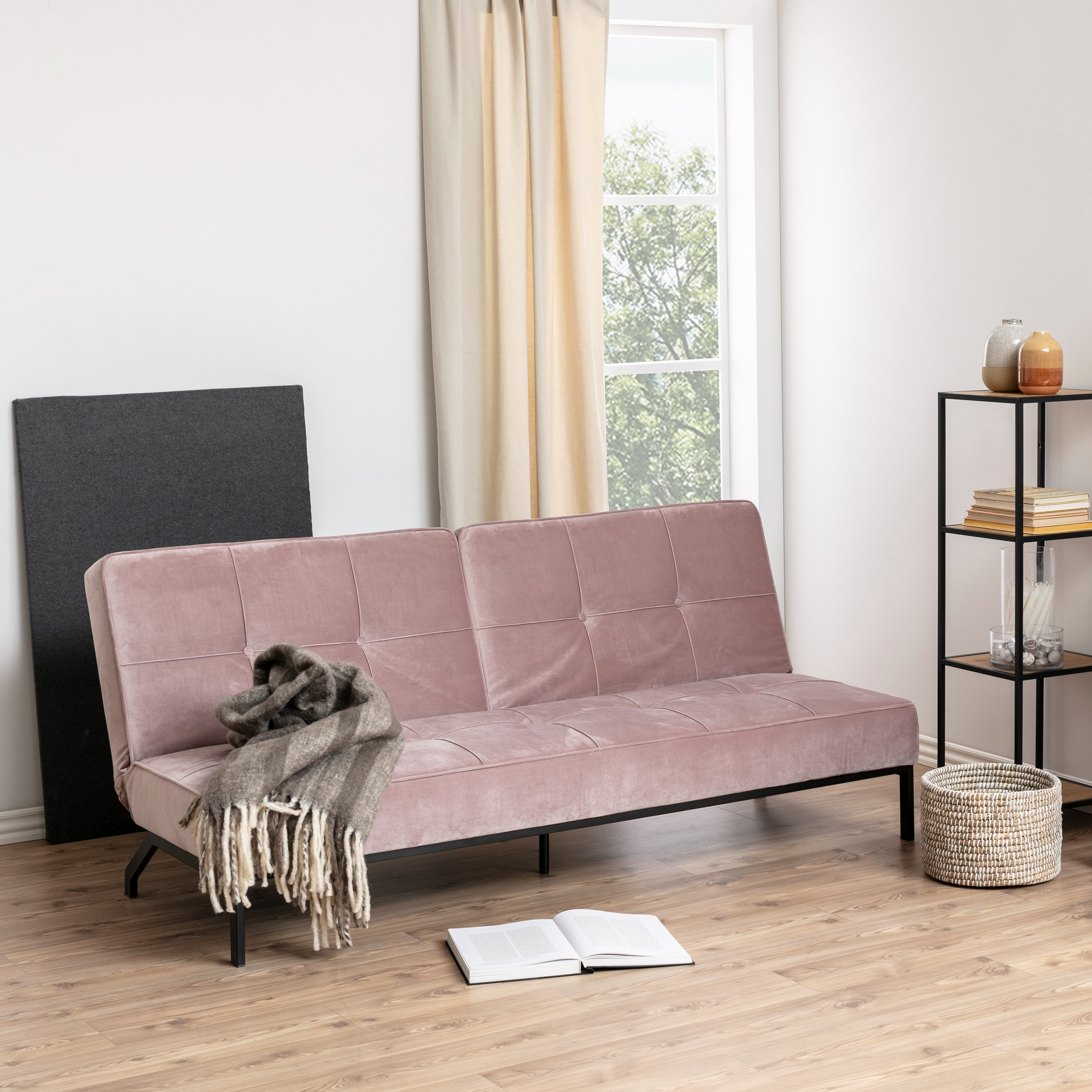 Blokker basic Sabine Slaapbank - Fluweel - Dusty Pink