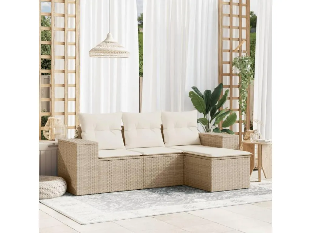 Juego de sofás jardín con cojines 4 pzas ratán sintético beige 40089JPWG
