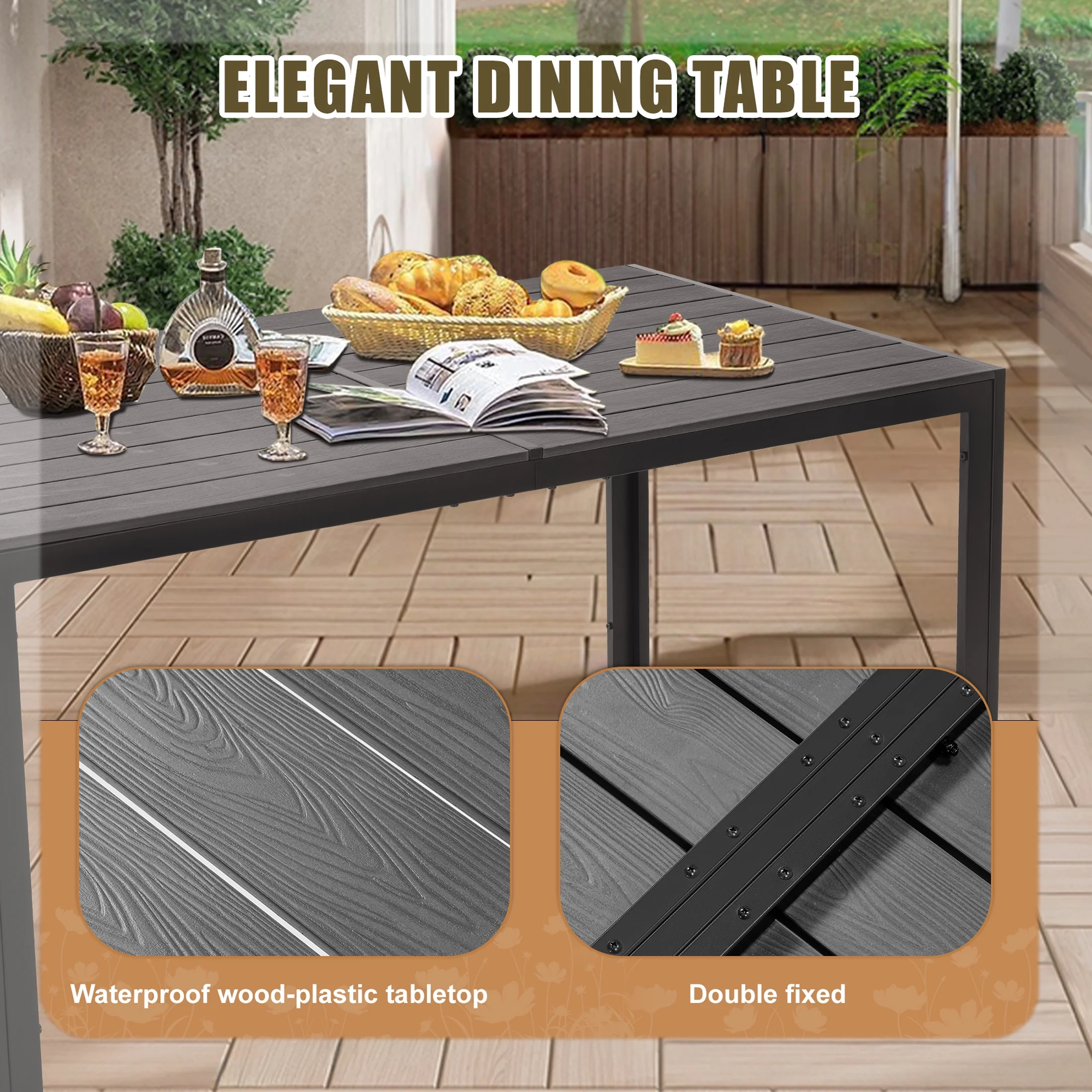 7 Piece Outdoor Dining Set, Patio Dining Table Set for 6 Persons, Garden Patio Textilene Dining Furniture Set with Plastic-Wood Tabletop, Dining Table Chairs Conversation Set for Deck Patio - Image 24