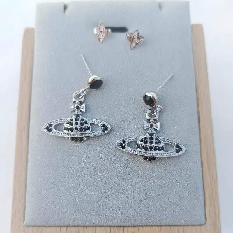 Vivienne Westwood Black Diamond Saturn Earring - Original Replica Club