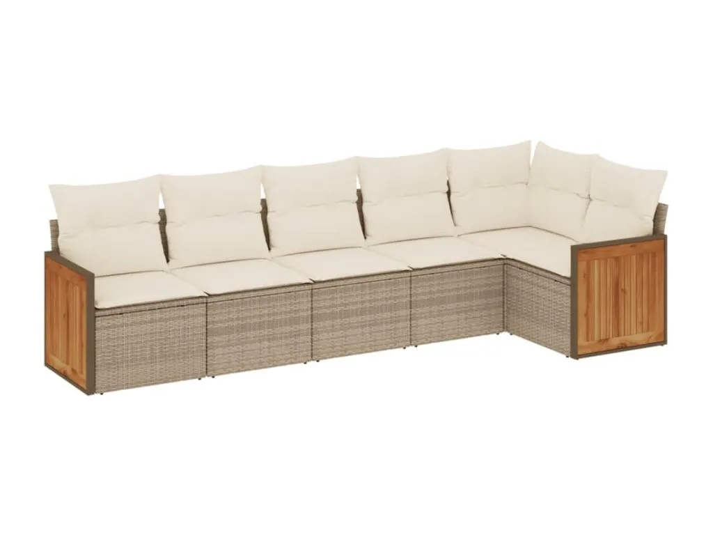 Boverdeco Juego de sofás jardín con cojines 6 pzas ratán sintético beige