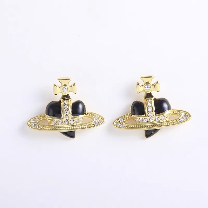 Vivienne Westwood Enamel Love Heart Saturn Earring Stud - Original Replica Club