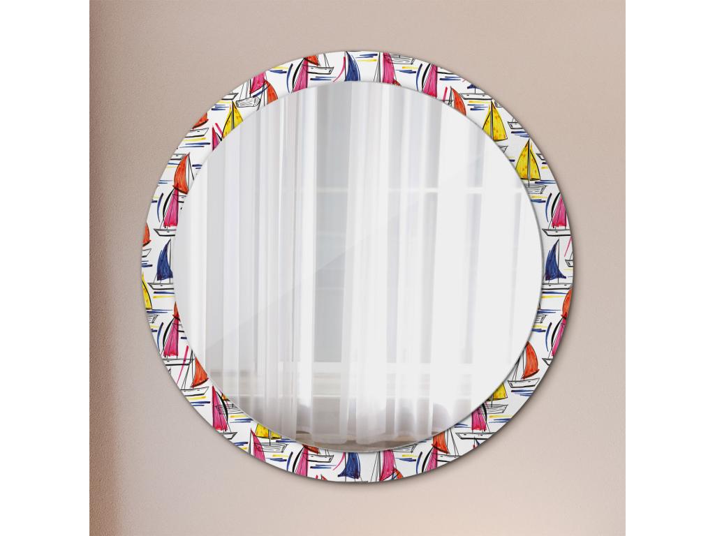 Espejo Redondo Decorativo - Barcos de Colores - 100 cm