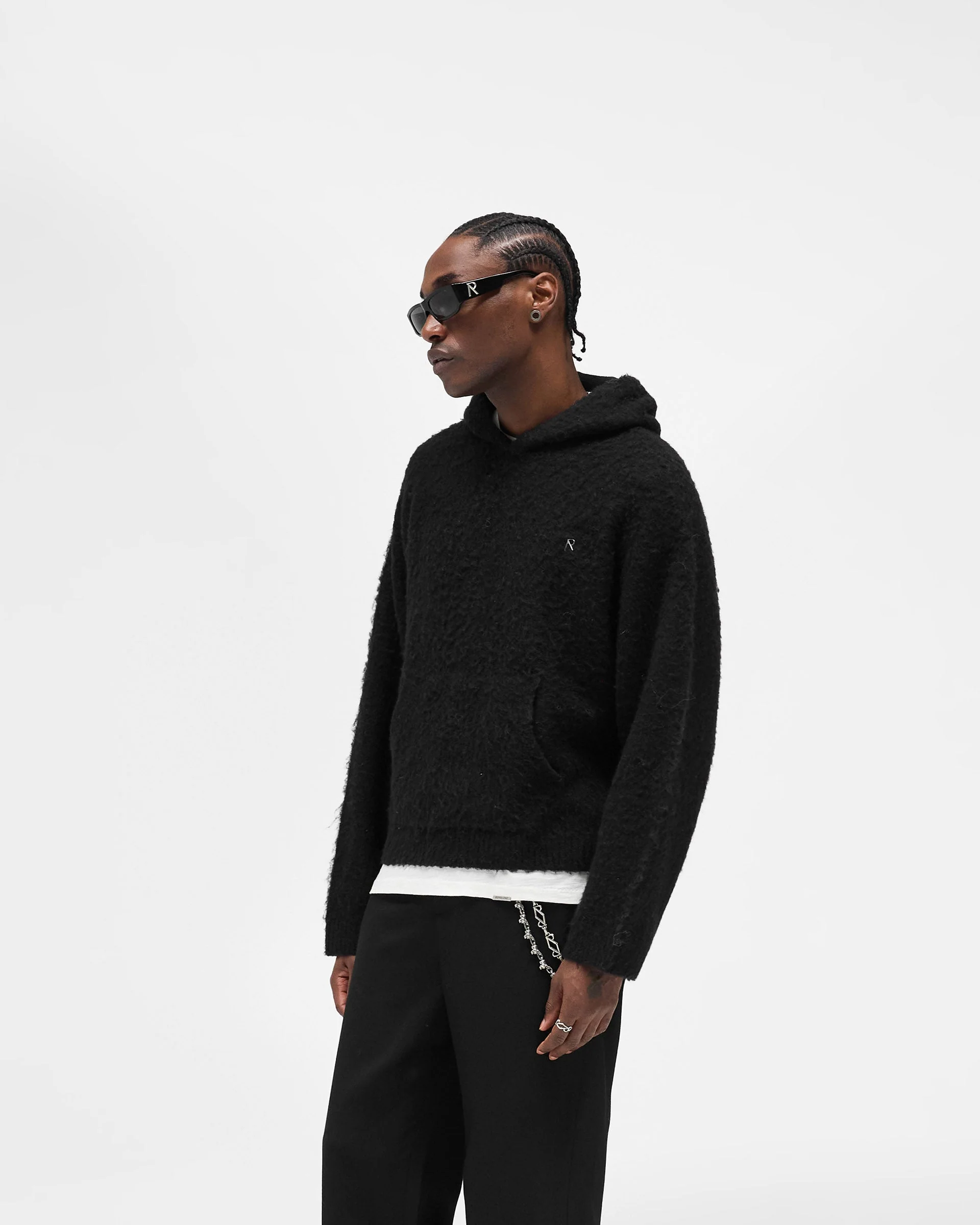Textured Borg Hoodie - Jet Black