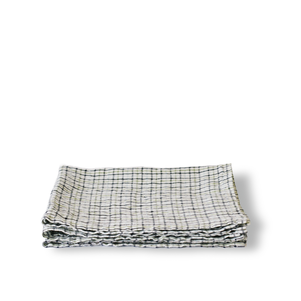 Serviette de table en lin lavé - Carreaux Vert Brasilia
