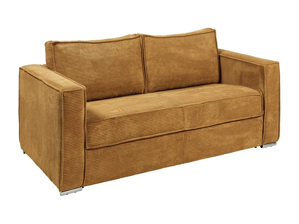 Sofá cama de 3 plazas de apertura rápida de pana amarillo mostaza - Somier de láminas anchas de 140 cm - Colchón de 22 cm Casabellaes 01332FERL