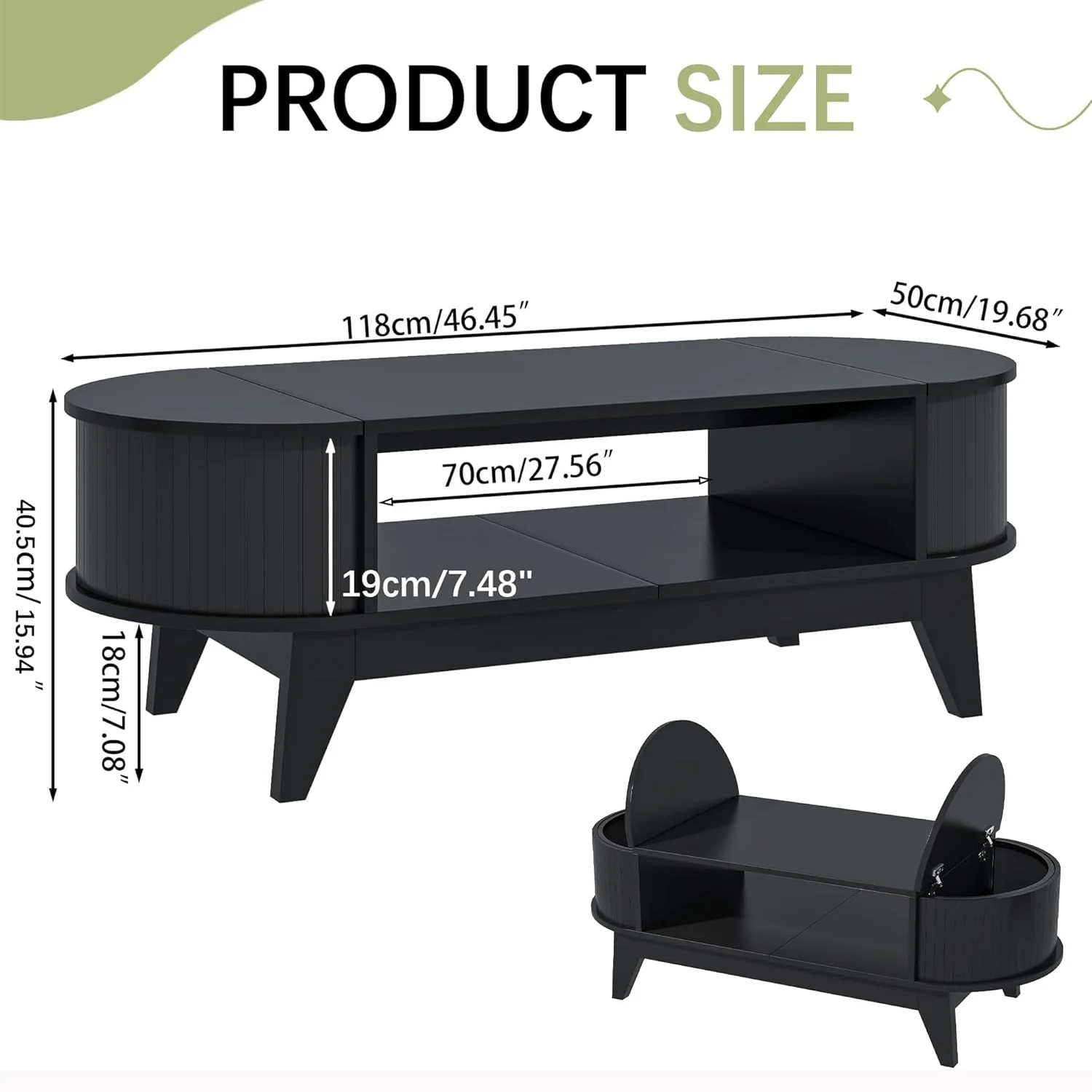 Fluted Coffee Table with Storage, Modern Coffee Tables, Wood Accent Center Table - Image 9