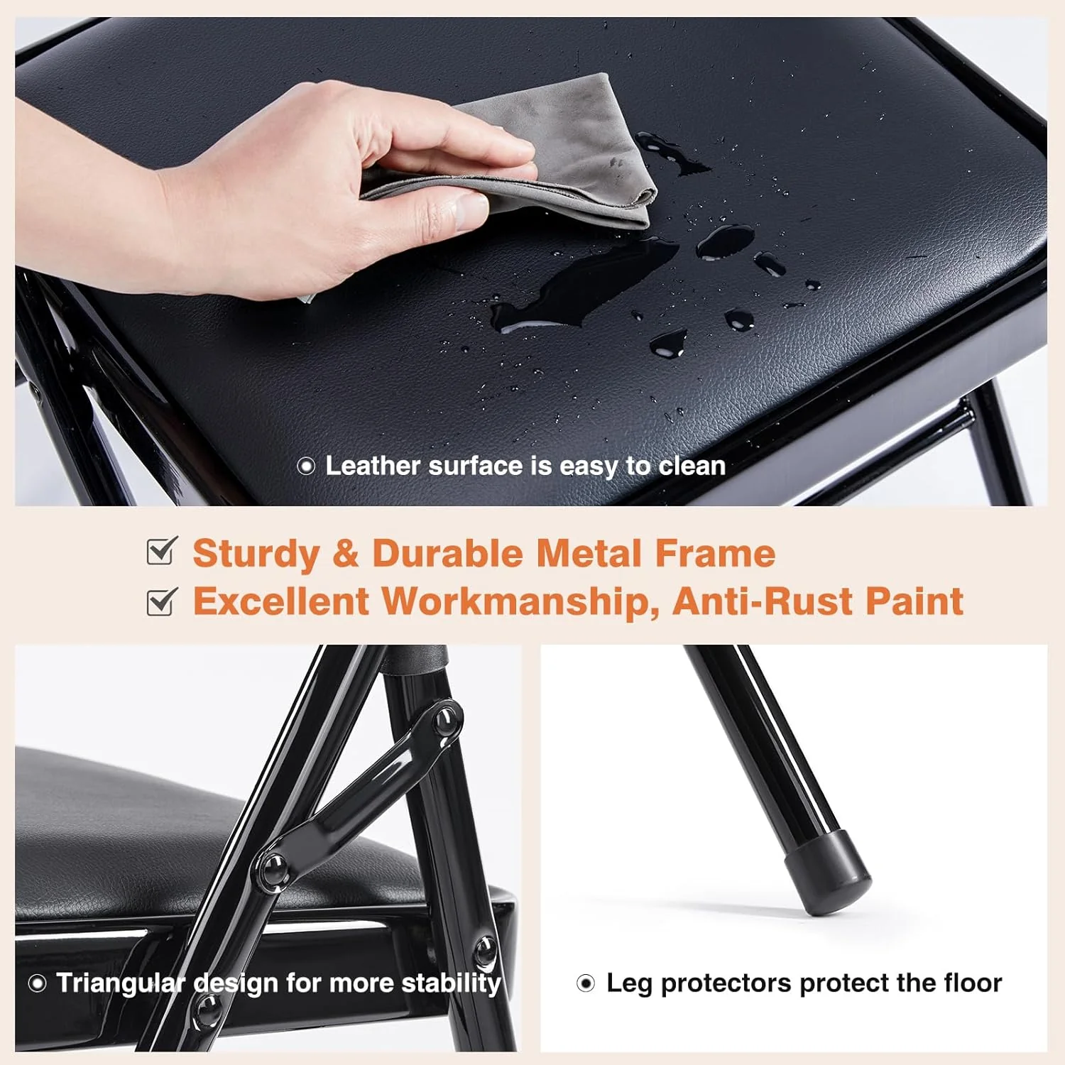 Sweetcrispy Folding Chair 12 Pack, Leather Padded Folding Chairs, Sturdy Metal Foldable Chairs