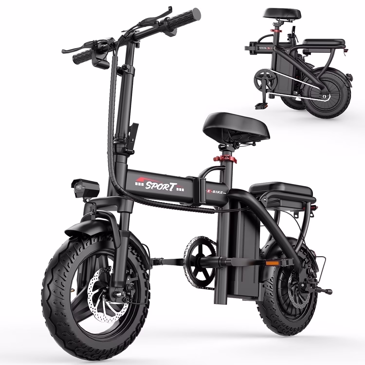 14" Electric Bike with Dual Front Suspension500w Folding Ebike, up to 25miles 20MPH, 48V Removable Lithium - Battery, Stylish 14" Foldable Commuting Electric Bicycle for Women Men