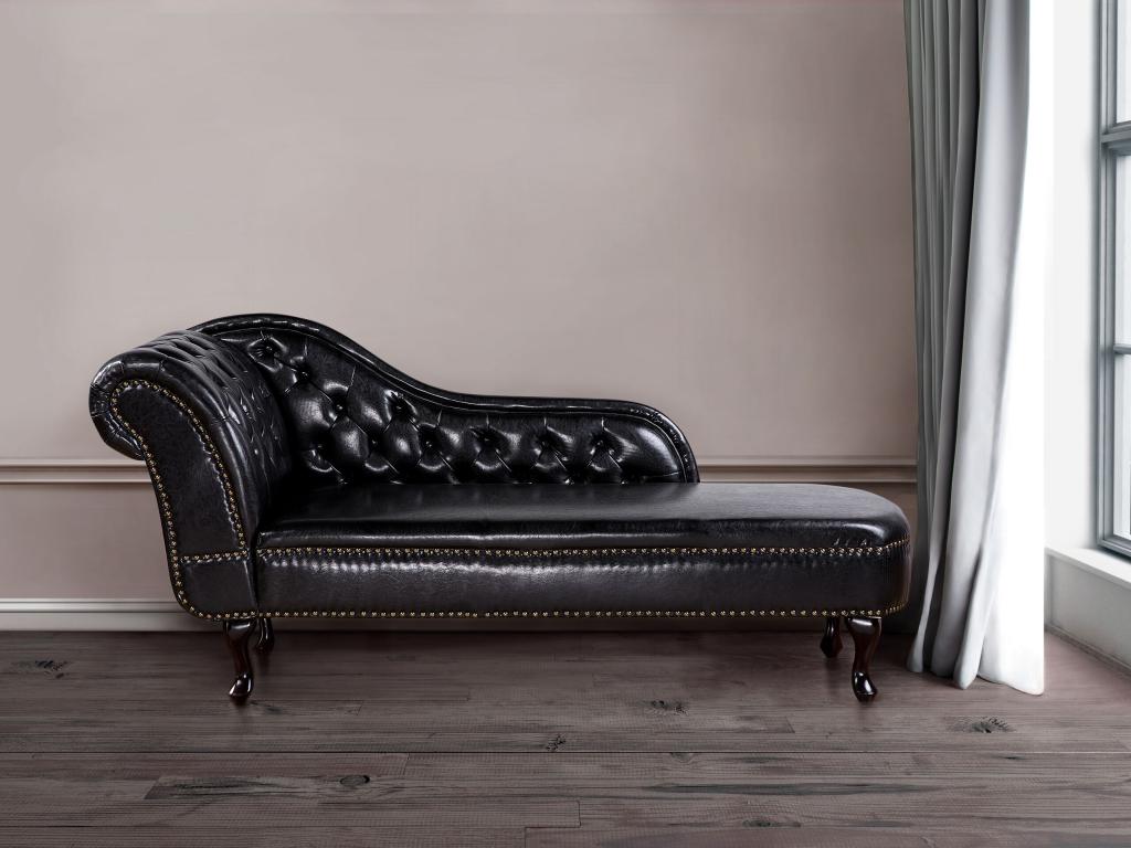 Chaise longue de piel sintética negro izquierdo NIMES