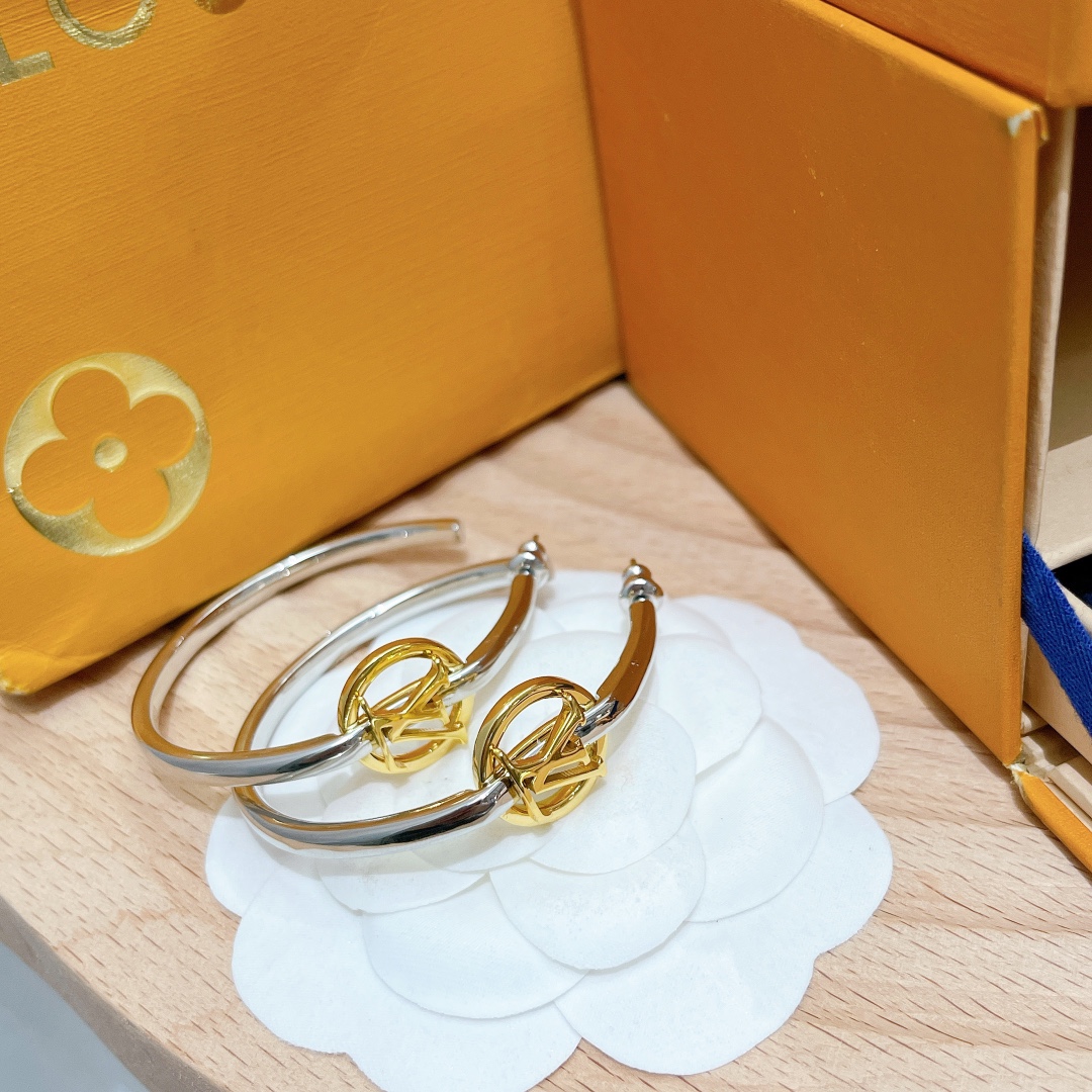 Louis Vuitton Large Half Mixed Metal Color Hoop Earrings - Original Replica Club