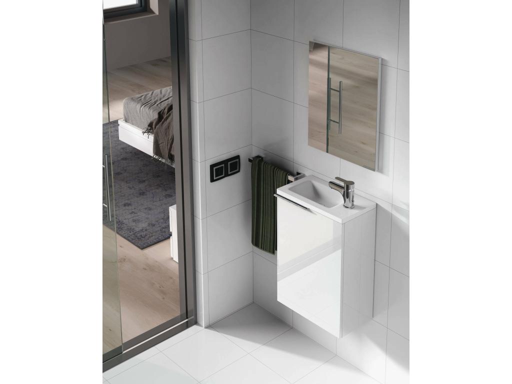 Mueble bajo lavabo Peoria, Mueble de baño suspendido, armario de 1 puerta con espejo y lavabo, 40x22h58 cm, Laocacasas brillo