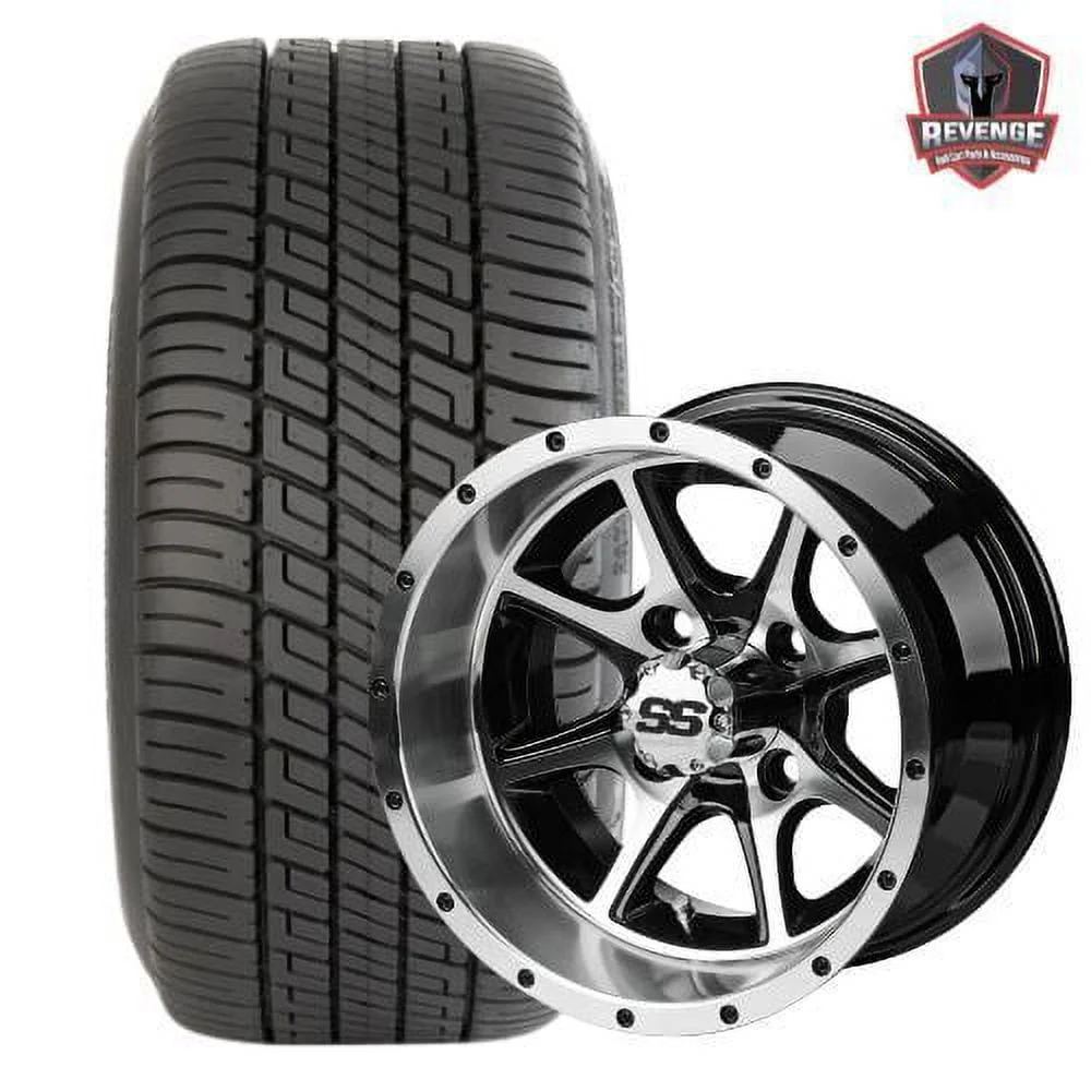 12" Azusa Machined Black Golf Cart Wheels and Tires Combo (205/30 - 12) Set of 4