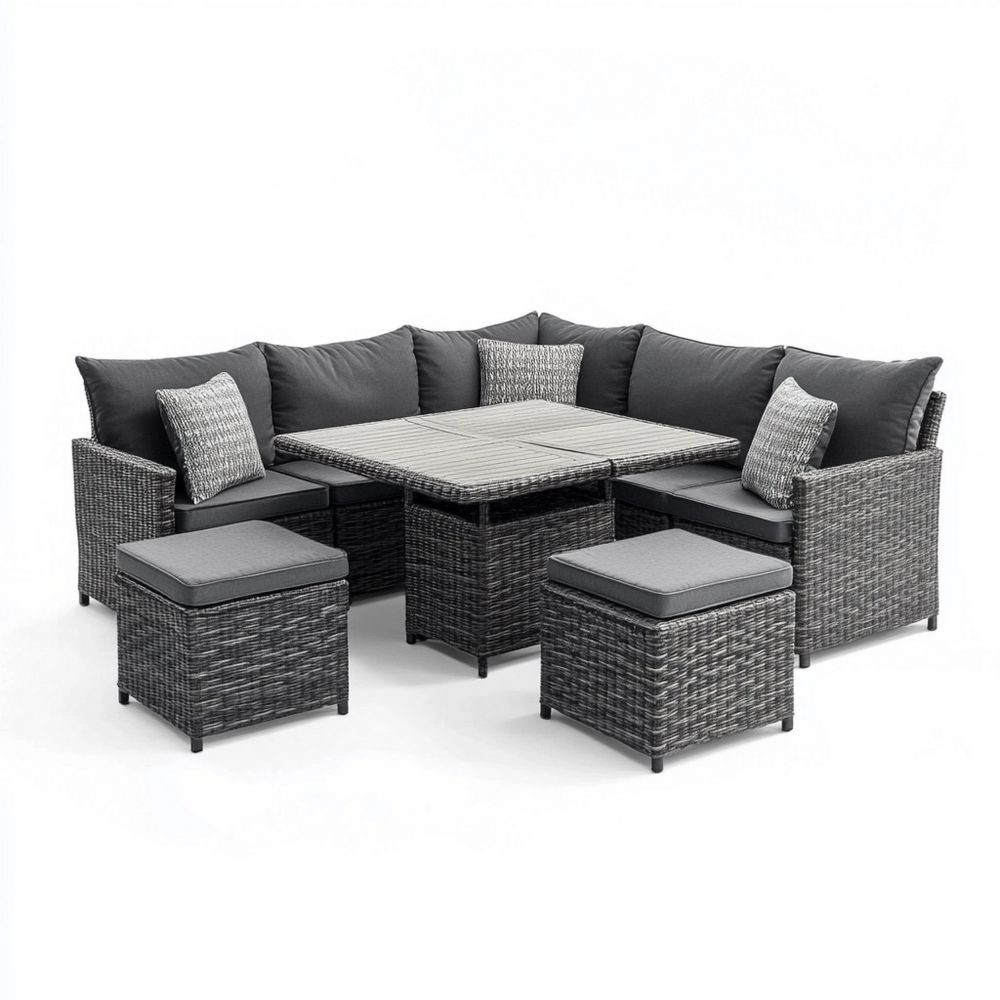 Conjunto de Sofás de Esquina al Aire Libre Gris Oscuro para Patio 200x250 cm Ratán